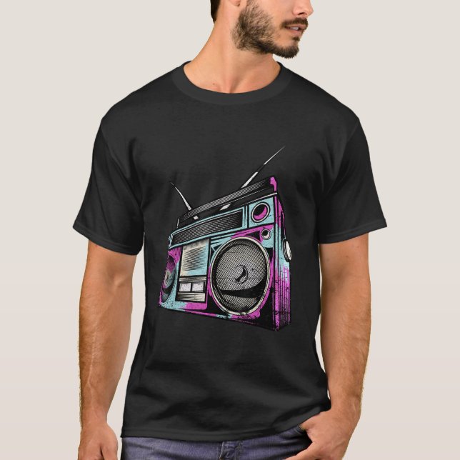 Vintage Retro 80s Boom Box Stereo T-Shirt (Front)