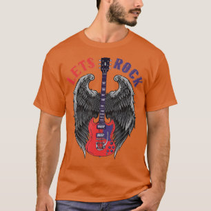 Vintage Retro 80s Music Guitar Wings Lets Rock  T-Shirt