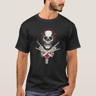 Vintage Retro 80s Rock & Roll  Skeleton Headset T-Shirt