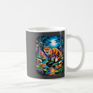 Vintage Retro 90s Airbrushed Forest Fox Family Wil Coffee Mug