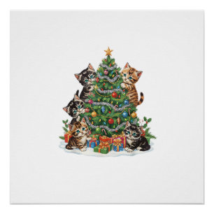 Vintage Retro 90's Cat Christmas Tree Pet Lover Pa Poster