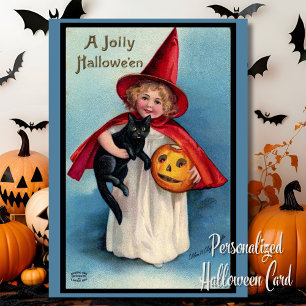 Vintage Retro A Jolly Halloween Personalised Holiday Card