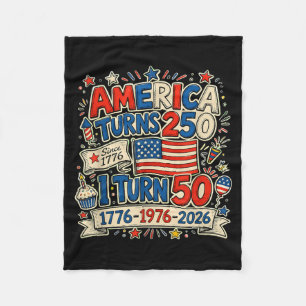 Vintage Retro Aamerica Turns 250 Turn 50 1976 50th Fleece Blanket