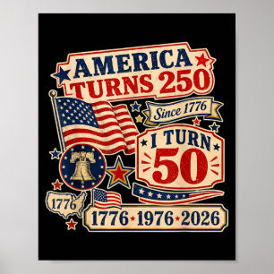 Vintage Retro Aamerica Turns 250 Turn 50 1976 50th Poster