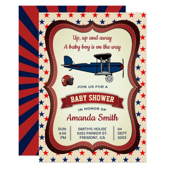 Red Vintage Air Force Aeroplane Invitations Baby Shower