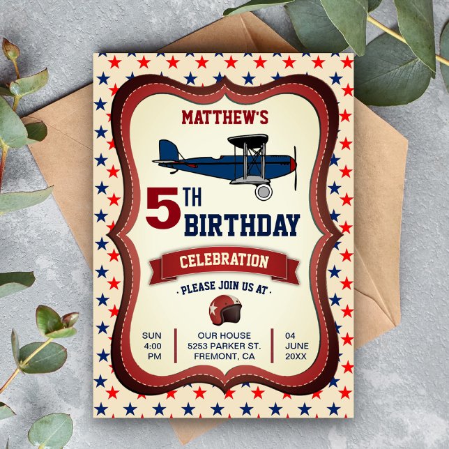 Vintage Retro Aeroplane Kids Birthday Party Invite (Creator Uploaded)