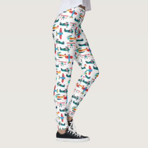 vintage retro aeroplane pattern leggings