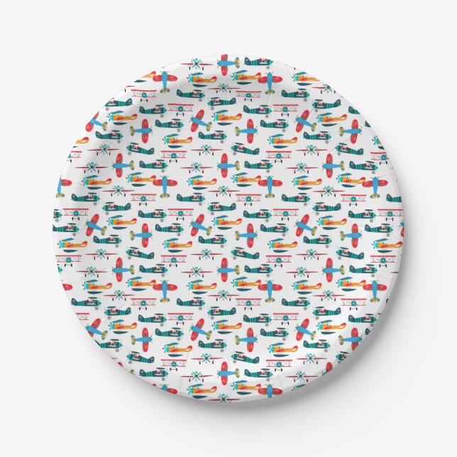 vintage retro aeroplane pattern paper plate (Front)
