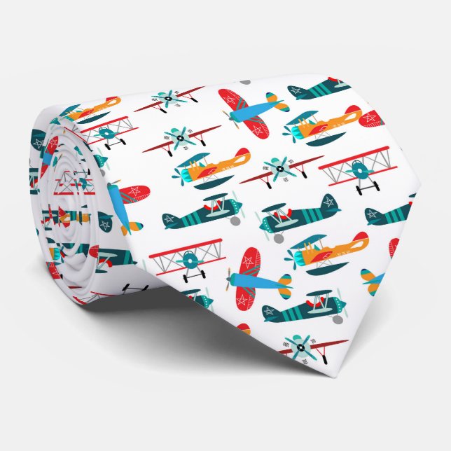 vintage retro aeroplane pattern tie (Rolled)