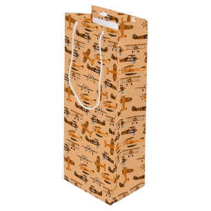 vintage retro aeroplane pattern wine gift bag