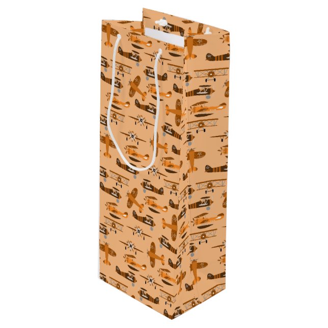 vintage retro aeroplane pattern wine gift bag (Front Angled)