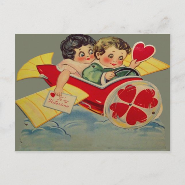 Vintage Retro Aeroplane Valentine Card (Front)