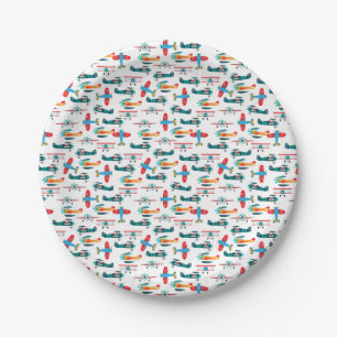 vintage retro airplane pattern paper plate