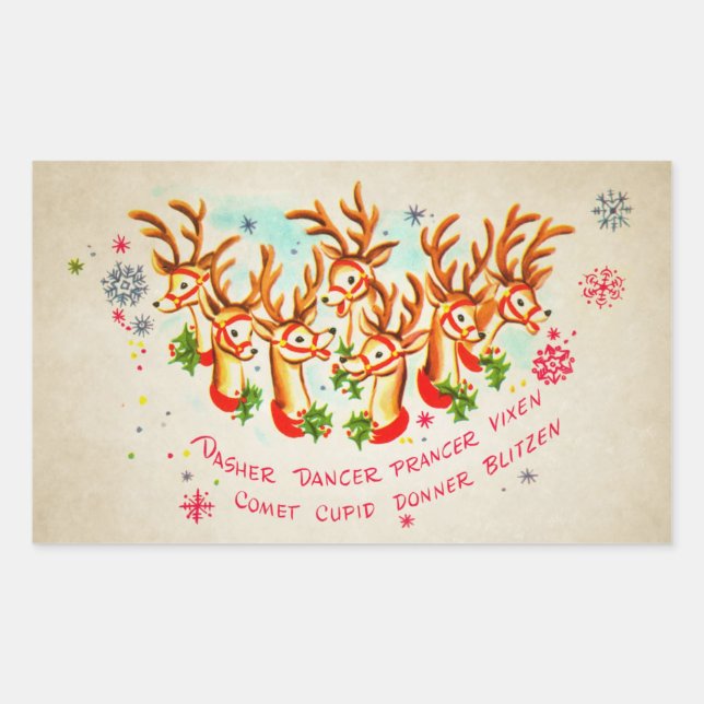 Vintage Retro All Santa’s Reindeer  Rectangular Sticker (Front)