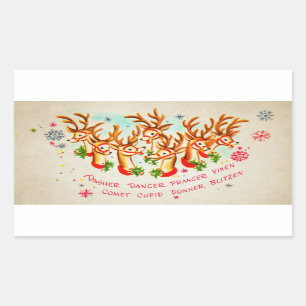 Vintage Retro All Santa’s Reindeer  Rectangular Sticker