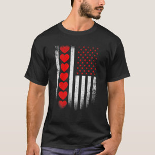 Vintage Retro American Flag With Hearts Valentine' T-Shirt
