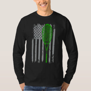 Vintage Retro American Flag With Tennis Racket Ten T-Shirt