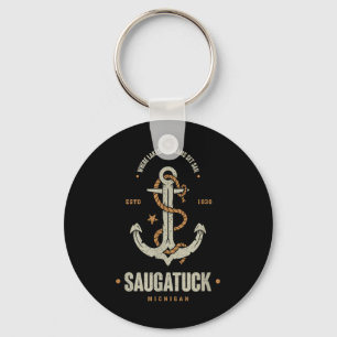 Vintage Retro Anchor Saugatuck Michigan Boating Sa Key Ring
