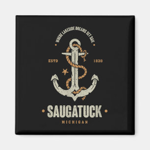 Vintage Retro Anchor Saugatuck Michigan Boating Sa Magnet