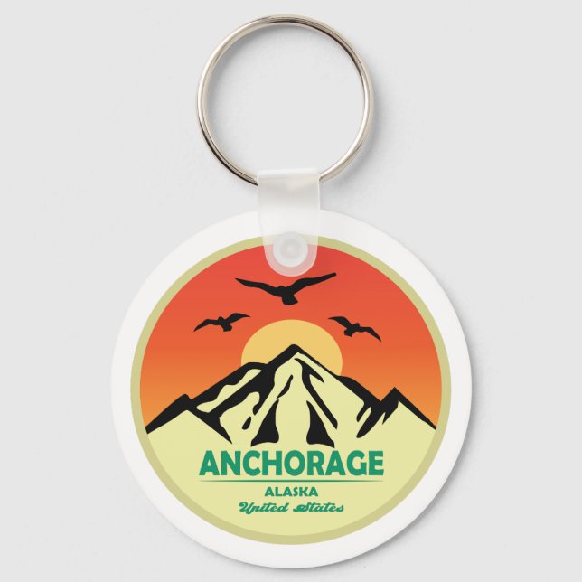 Vintage Retro Anchorage Alaska Key Ring (Front)