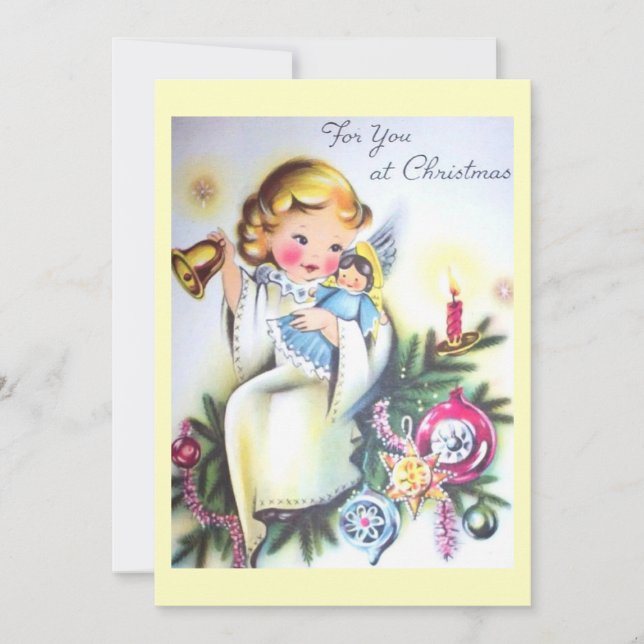 Vintage Retro Angel in Christmas Tree Holiday Card (Front)