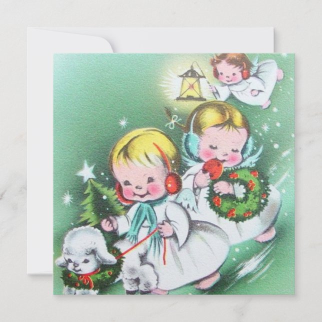 Vintage Retro Angels Christmas Holiday Card (Front)