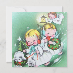 Vintage Retro Angels Christmas Holiday Card
