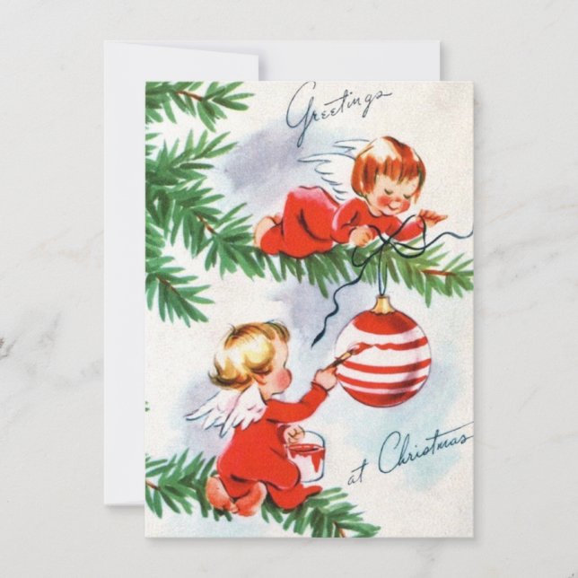 Vintage Retro Angels in Christmas Tree Holiday Card (Front)