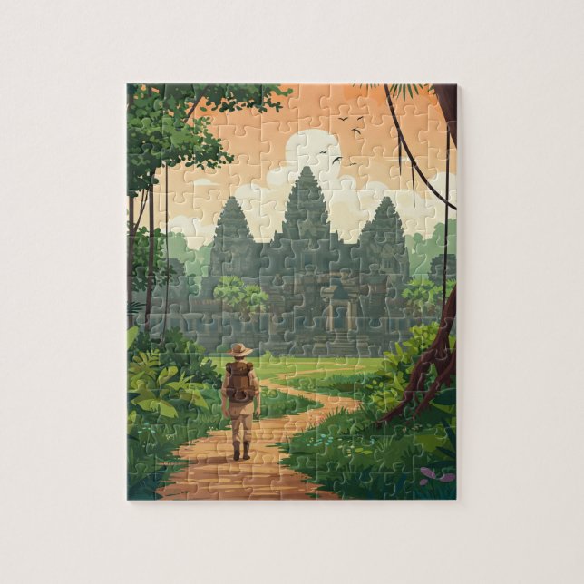 Vintage Retro Angkor Wat Cambodia  Jigsaw Puzzle (Vertical)
