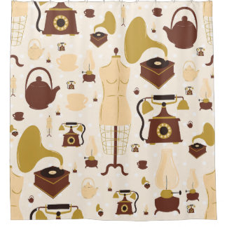 vintage retro antique phonograph mannequin sepia shower curtain