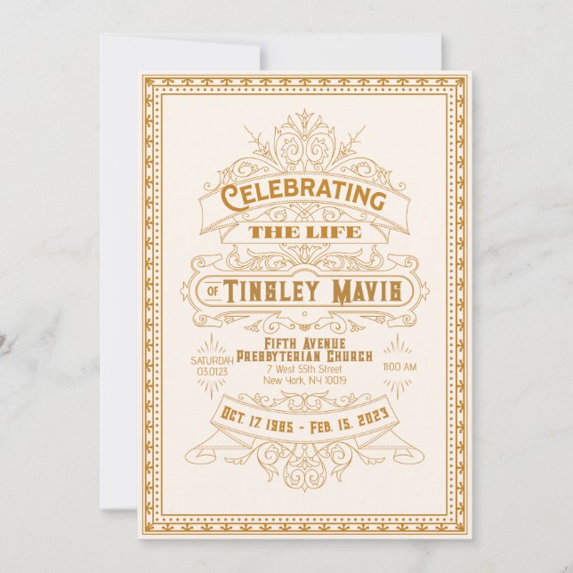 Vintage Retro Art Deco Photo Funeral Program Invitation (Front)