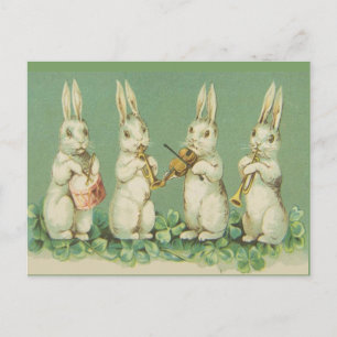 Vintage Retro Art Easter Bunny Bunnies Orchestra Holiday Postcard