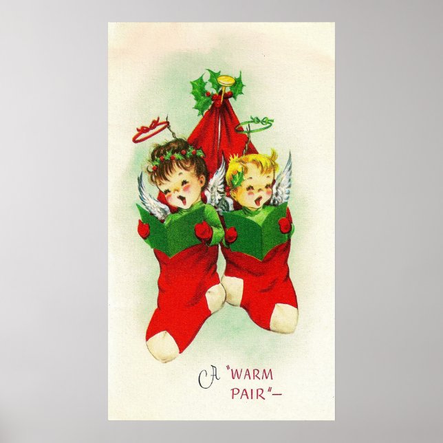 Vintage retro babies singing Christmas poster (Front)