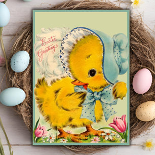 Vintage Retro Baby Chick Easter Greetings Custom Holiday Card