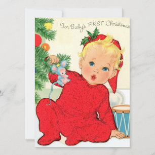Vintage Retro Baby's First Christmas Holiday Card