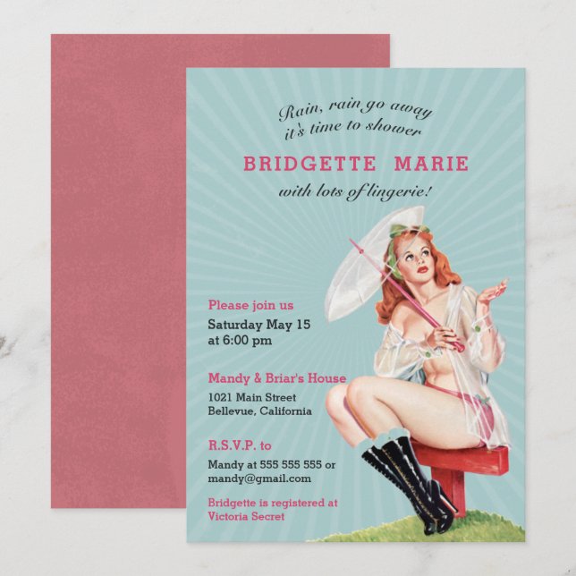 Vintage Retro Bachelorette Lingerie Party Invitation (Front/Back)