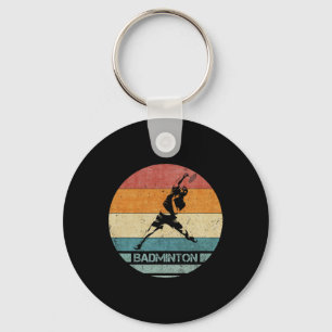 Vintage Retro Badminton Player Silhouette Sunset F Key Ring