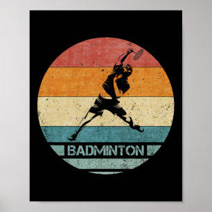 Vintage Retro Badminton Player Silhouette Sunset F Poster