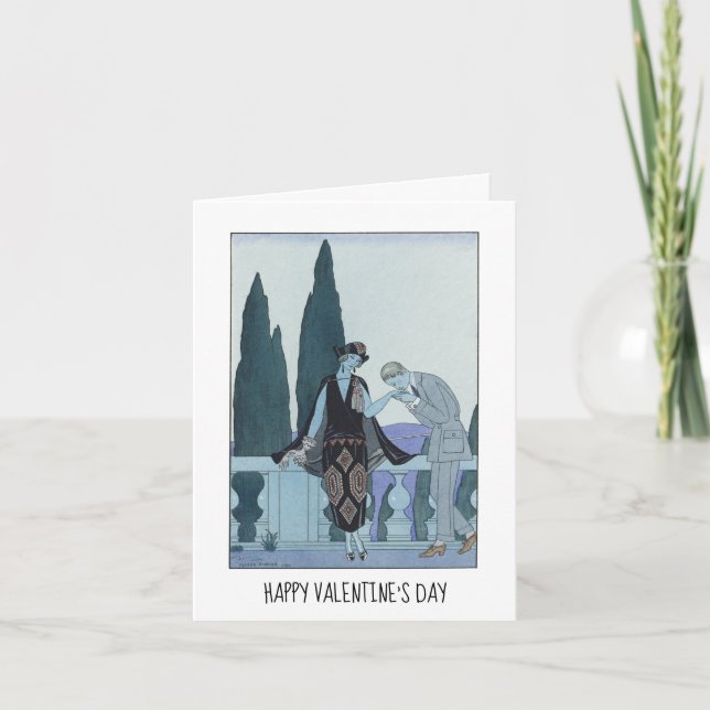 Vintage Retro Barbier Elegant Valentines Day Card (Front)