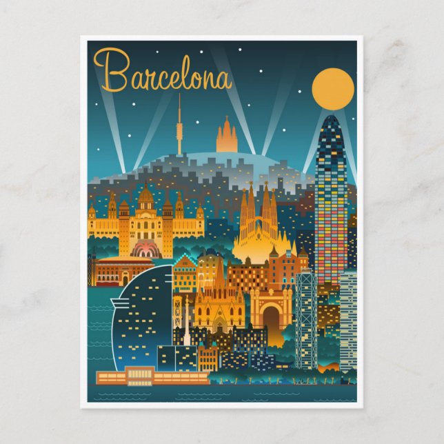 vintage retro Barcelona Spain Travel Art  Postcard (Front)