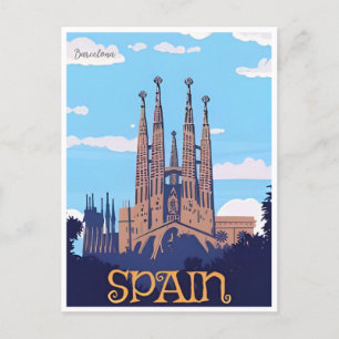vintage retro Barcelona Spain Travel Art Postcard