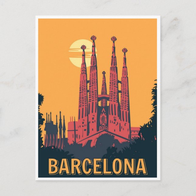 vintage retro Barcelona Spain Travel Art  Postcard (Front)