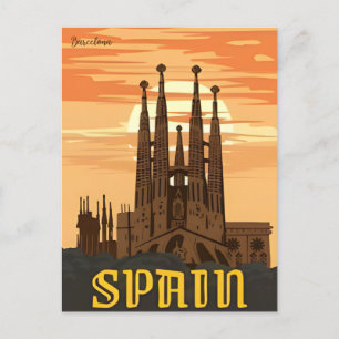 vintage retro Barcelona Spain Travel Art  Postcard