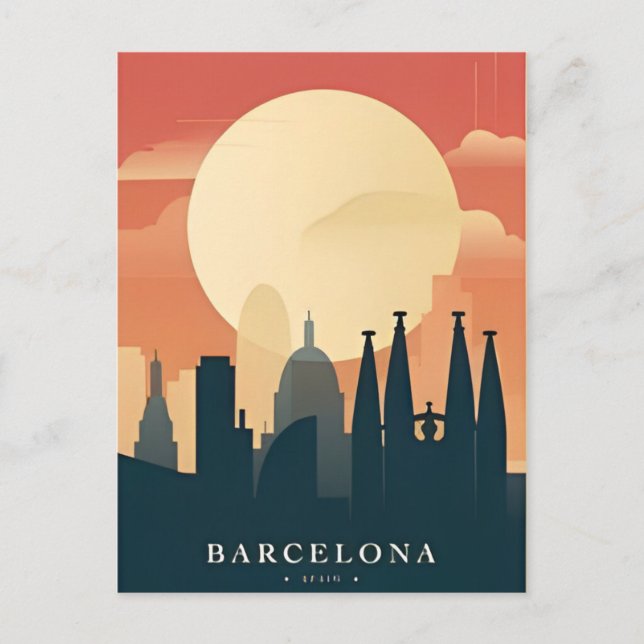 vintage retro Barcelona Spain Travel Art  Postcard (Front)