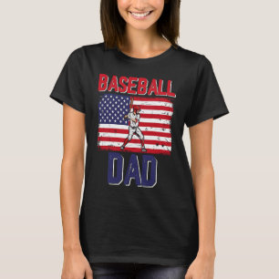 Vintage Retro Baseball Dad Player American Flag Fa T-Shirt