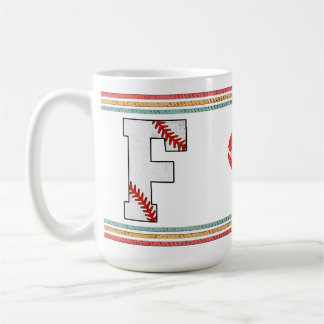 Vintage Retro Baseball Letter F Distressed Coffee Mug