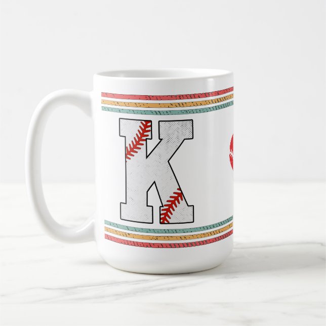 Vintage Retro Baseball Letter K Design Coffee Mug (Left)