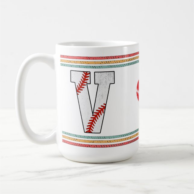 Vintage Retro Baseball Letter V Design Coffee Mug (Left)
