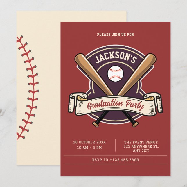 Vintage retro baseball sport graduation invitation (Front/Back)