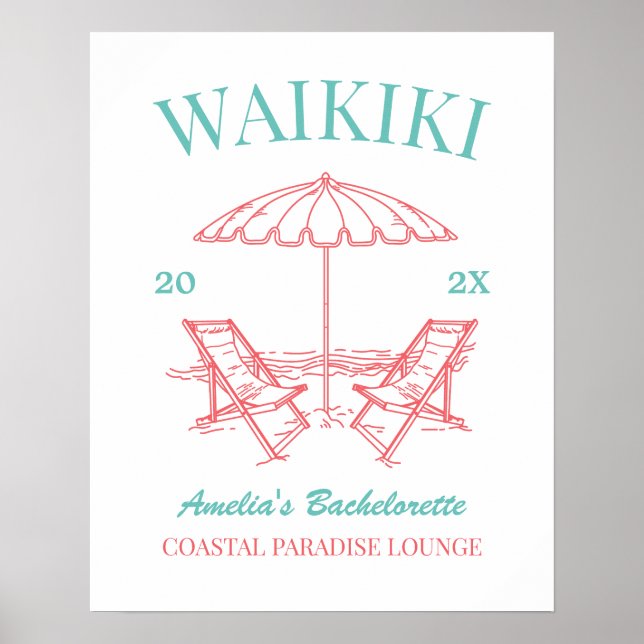 Vintage Retro Beach Bachelorette Party Customised Poster (Front)